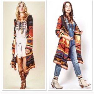 Free People Pima Aztec Long hooded cardigan